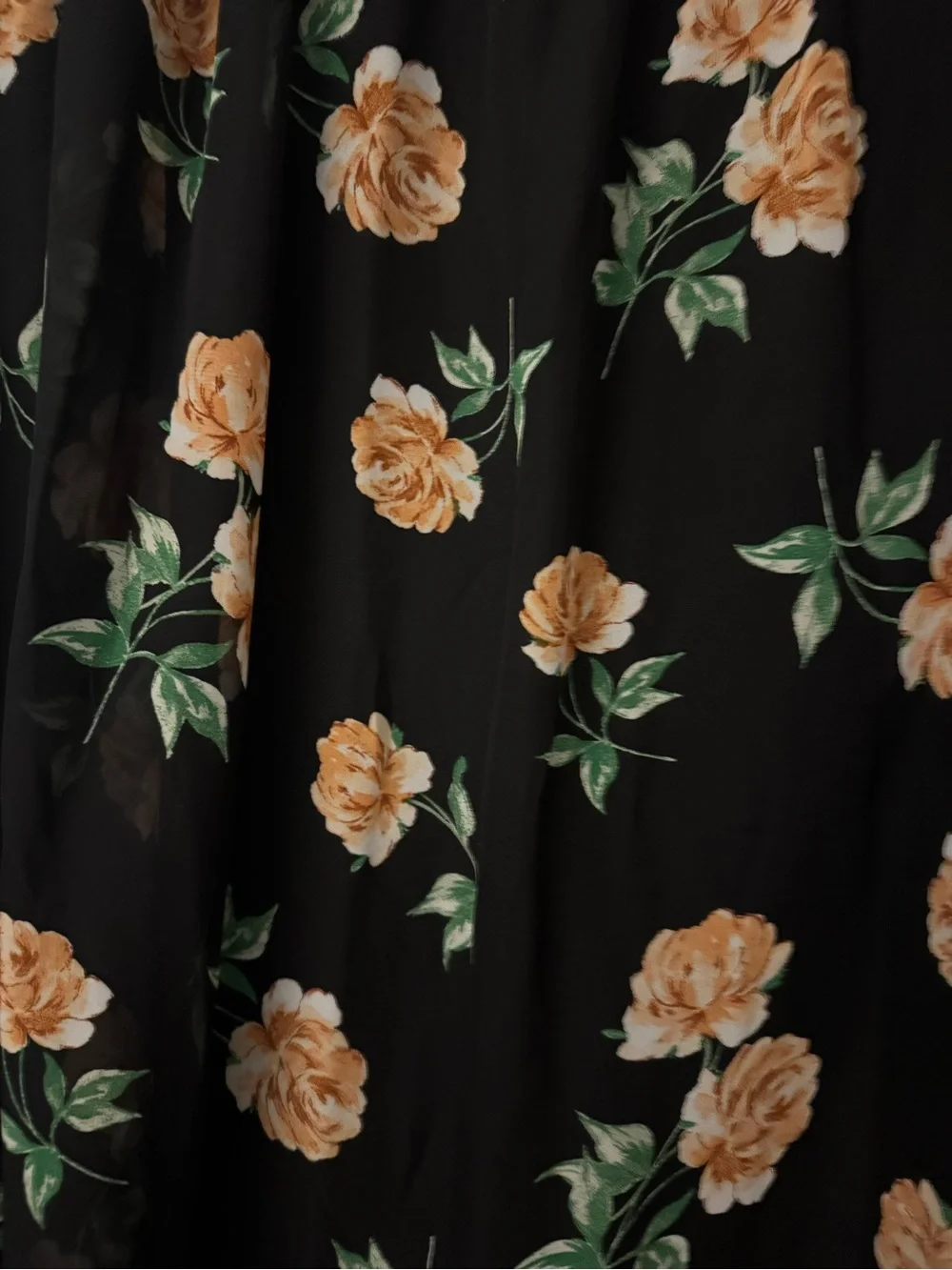Old Navy Black Chiffon Maxi Skirt with Rose Print